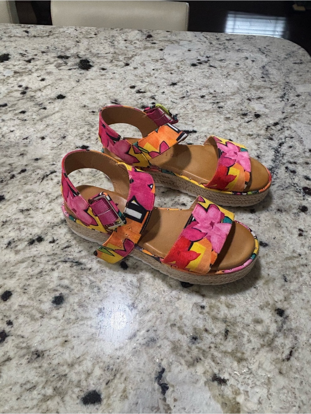 Gianni Bini Pink & Orange Floral Strap Sandals